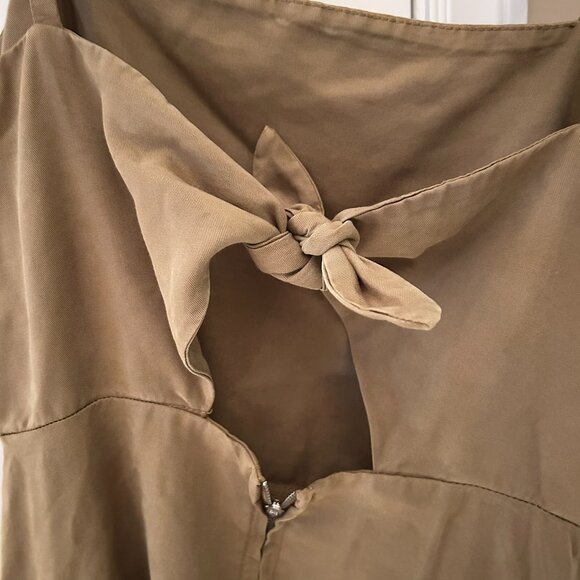 NWOT MNG Limited Edition Khaki Linen-Blend Back Tie Midi Dress Women’s 8 - Picture 11 of 15